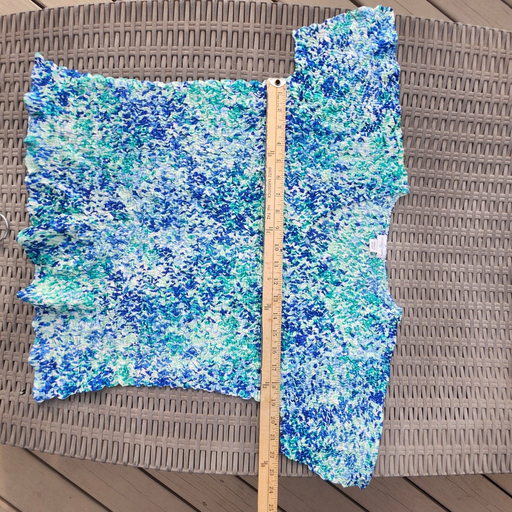 Vintage Jaclyn Smith Popcorn Top‎ Blue Green Abstract Floral size XL - Picture 10 of 11